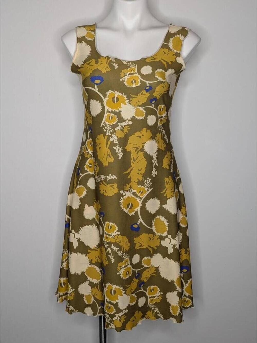 Sleeveless Olive Green Floral A-Line Dress
